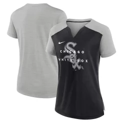 Women's Nike Silver/Black Chicago White Sox Stack Logo Exceed Boxy Performance V-Neck T-Shirt