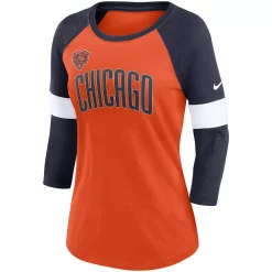 Women's Nike Chicago Bears Heather Orange/Heather Navy Football Pride Raglan 3/4-Sleeve T-Shirt -Nike Clothing store 6209300 ALT2