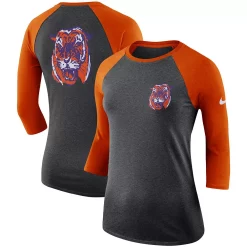 Women's Nike Gray/Orange Clemson Tigers Performance Tri-Blend 3/4-Sleeve Raglan T-Shirt