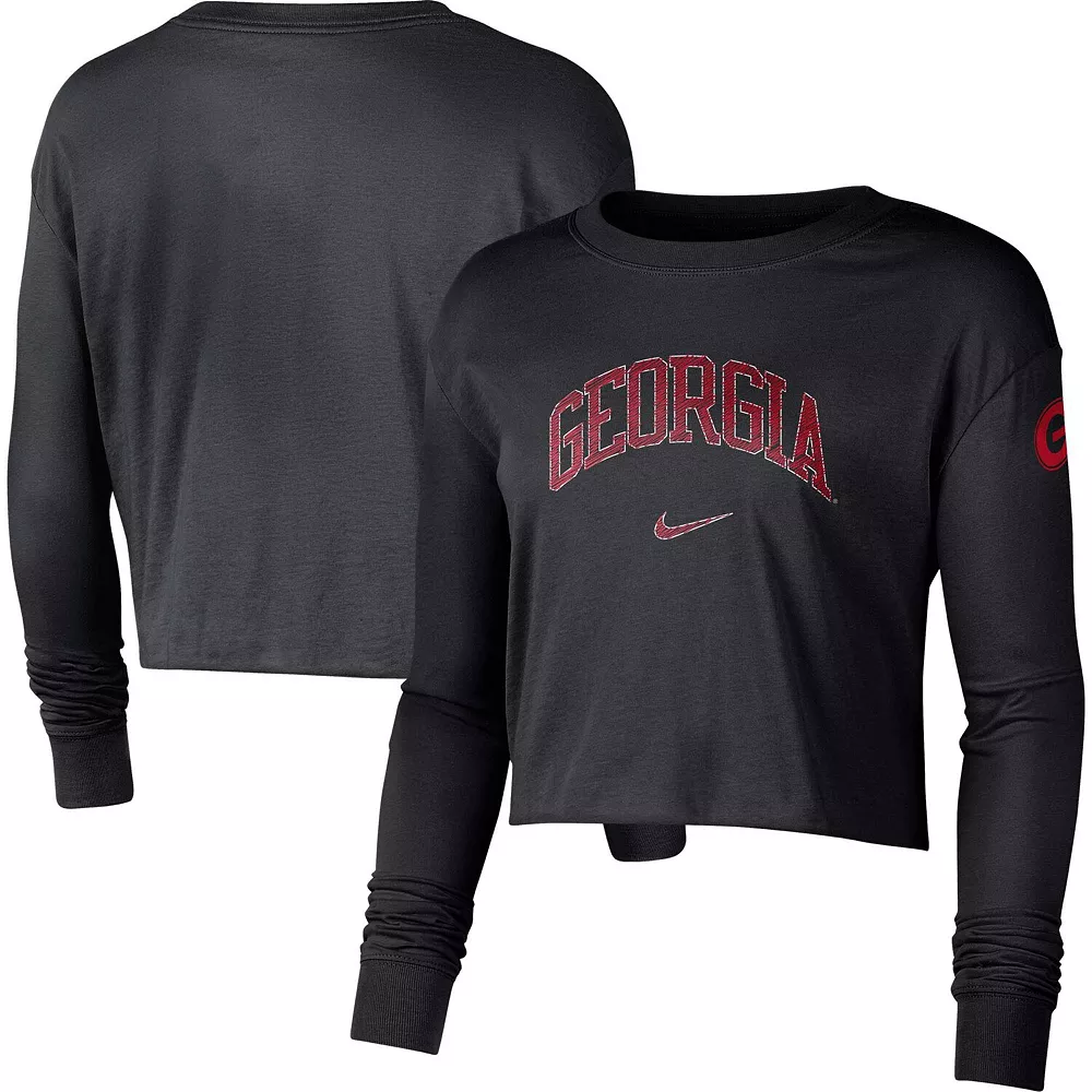 Women's Nike Black Georgia Bulldogs 2-Hit Cropped Long Sleeve Logo T-Shirt 1 Women's Nike Black Georgia Bulldogs 2-Hit Cropped Long Sleeve Logo T-Shirt