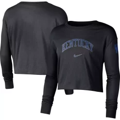 Women's Nike Black Kentucky Wildcats 2-Hit Cropped Long Sleeve Logo T-Shirt