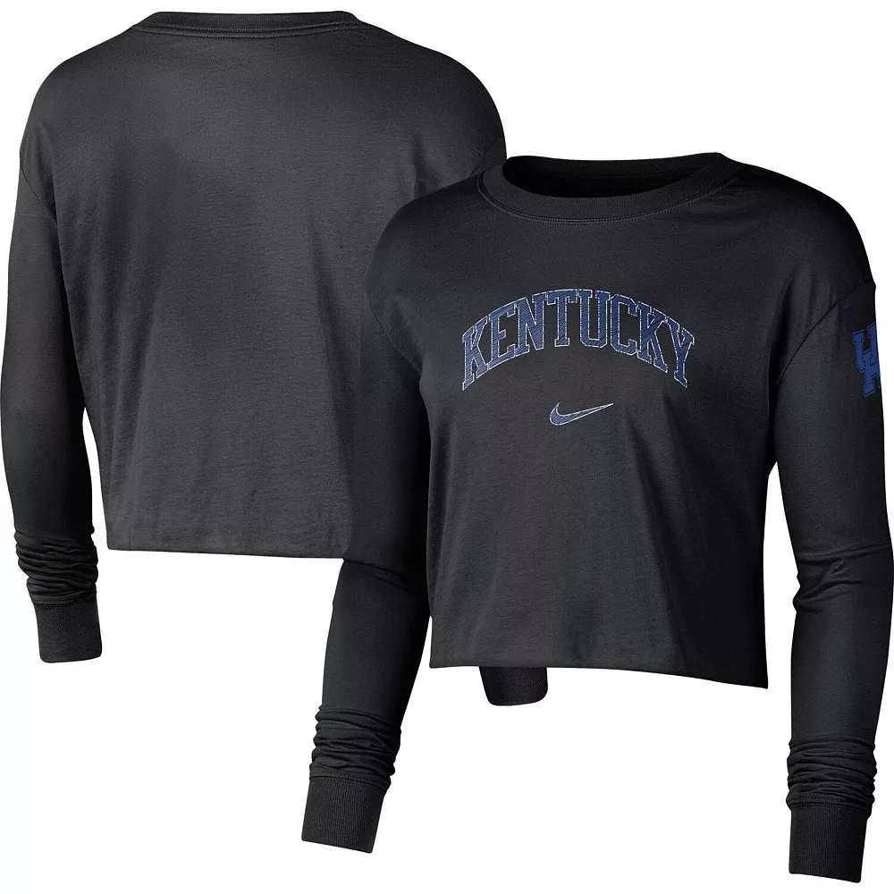 Women's Nike Black Kentucky Wildcats 2-Hit Cropped Long Sleeve Logo T-Shirt 1 Women's Nike Black Kentucky Wildcats 2-Hit Cropped Long Sleeve Logo T-Shirt