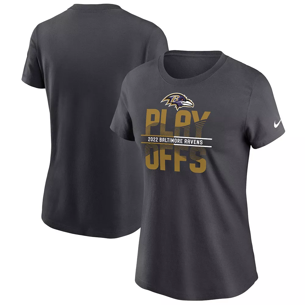 Women's Nike Anthracite Baltimore Ravens 2022 NFL Playoffs T-Shirt 1 Women's Nike Anthracite Baltimore Ravens 2022 NFL Playoffs T-Shirt