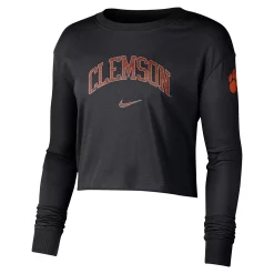 Women's Nike Black Clemson Tigers 2-Hit Cropped Long Sleeve Logo T-Shirt -Nike Clothing store 6221737 ALT2